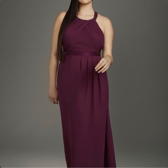 NWT White by Vera Wang Pleated Cross Back Halter Maxi Dress Wine - Picture 1 of 9